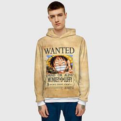 Толстовка-худи мужская Манки Д Луффи в розыске One Piece, цвет: 3D-белый — фото 2