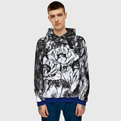 Толстовка-худи мужская Черно-белый узор Маки, цвет: 3D-синий — фото 2