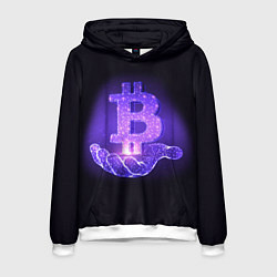 Толстовка-худи мужская BITCOIN IN HAND БИТКОИН, цвет: 3D-белый