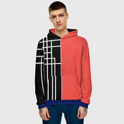 Толстовка-худи мужская Черный и коралловый арт деко, цвет: 3D-синий — фото 2