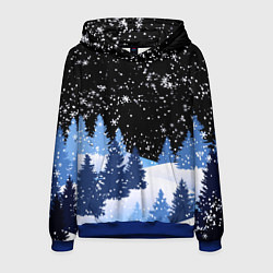 Толстовка-худи мужская Снежная ночь в зимнем лесу, цвет: 3D-синий