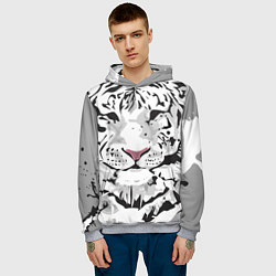 Толстовка-худи мужская Белый снежный тигр, цвет: 3D-меланж — фото 2