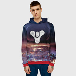 Толстовка-худи мужская ДЕСТИНИ ЗЕМЛЯ ХАБ, СТРАННИК НАД ГОРОДОМ, цвет: 3D-красный — фото 2