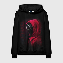 Толстовка-худи мужская ИГРА В КАЛЬМАРА, СТРАЖ ТРЕУГОЛЬНИК, ФИГУРЫ ИГРЫ, цвет: 3D-черный