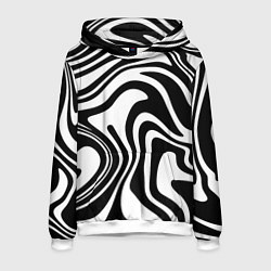 Толстовка-худи мужская Черно-белые полосы Black and white stripes, цвет: 3D-белый