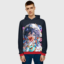 Толстовка-худи мужская Venti gi ест яблоко Genshin impact Геншин Импакт, цвет: 3D-красный — фото 2