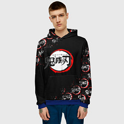 Толстовка-худи мужская КЛИНОК РАССЕКАЮЩИЙ ДЕМОНОВ БРЫЗГИ КРАСОК, цвет: 3D-синий — фото 2