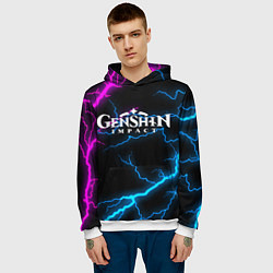 Толстовка-худи мужская GENSHIN IMPACT NEON FLASH НЕОНОВЫЕ РАЗРЯДЫ МОЛНИЙ, цвет: 3D-белый — фото 2