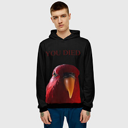 Толстовка-худи мужская Красный попугай Red parrot, цвет: 3D-черный — фото 2