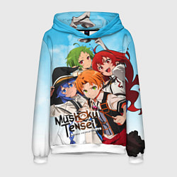 Толстовка-худи мужская Реинкарнация безработного главные герои, цвет: 3D-белый