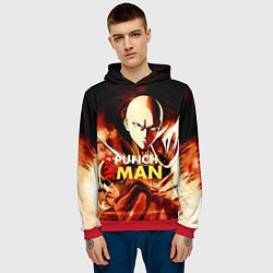 Толстовка-худи мужская Огненный Сайтама One Punch-Man, цвет: 3D-красный — фото 2