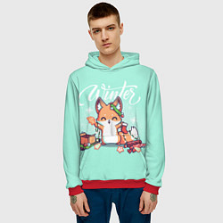 Толстовка-худи мужская Зима Новогодний лисенок, цвет: 3D-красный — фото 2