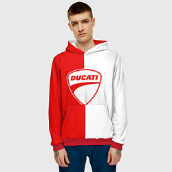 Толстовка-худи мужская DUCATI WHITE RED STYLE LOGO, цвет: 3D-красный — фото 2