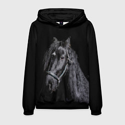 Толстовка-худи мужская Лошадь на черном фоне, цвет: 3D-черный