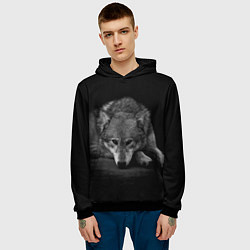 Толстовка-худи мужская Волк, на черном фоне, цвет: 3D-черный — фото 2