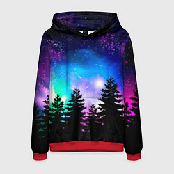 Толстовка-худи мужская Космический лес, елки и звезды, цвет: 3D-красный