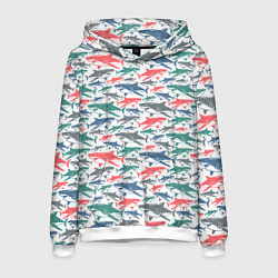 Толстовка-худи мужская Разноцветные Акулы, цвет: 3D-белый