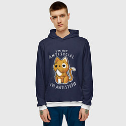 Толстовка-худи мужская I am not antisocial, I AM ANTISTUPID, цвет: 3D-белый — фото 2