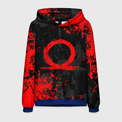 Толстовка-худи мужская GOD OF WAR LOGO RED, БРЫЗГИ КРАСОК, цвет: 3D-синий