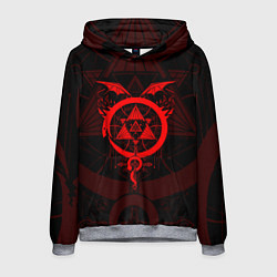 Толстовка-худи мужская СТАЛЬНОЙ АЛХИМИК КРАСНАЯ ЭМБЛЕМА, цвет: 3D-меланж