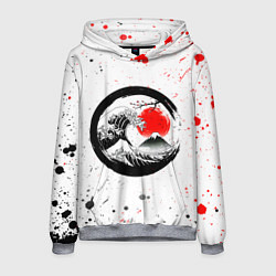 Толстовка-худи мужская САКУРА, КРАСНОЕ СОЛНЦЕ ЯПОНИИ, ФУДЗИЯМА, цвет: 3D-меланж