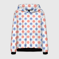 Толстовка-худи мужская Снежинки паттернsnowflakes pattern, цвет: 3D-черный