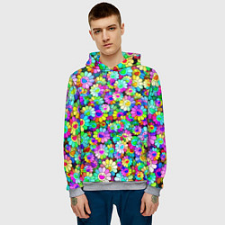 Толстовка-худи мужская Rainbow flowers, цвет: 3D-меланж — фото 2