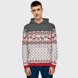 Толстовка-худи мужская НОВОГОДНИЙ УЗОР, цвет: 3D-красный — фото 2