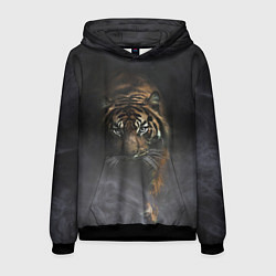Толстовка-худи мужская Тигр в тумане, цвет: 3D-черный