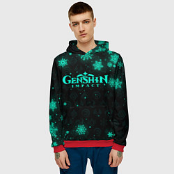 Толстовка-худи мужская НЕОНОВЫЙ НОВОГОДНИЙ ГЕНШИН ИМПАКТ, цвет: 3D-красный — фото 2