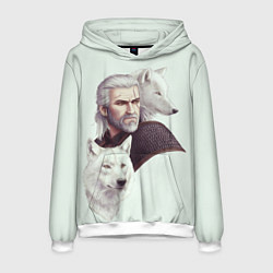 Толстовка-худи мужская Ведьмак и белые волки, цвет: 3D-белый