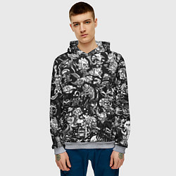 Толстовка-худи мужская DOTA 2 ВСЕ ПЕРСОНАЖИ ЧЁРНО БЕЛЫЙ, цвет: 3D-меланж — фото 2
