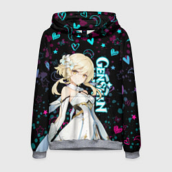 Толстовка-худи мужская ГЕНШИН ИМПАКТ ЛЮМИН, НЕОНОВЫЕ СЕРДЕЧКИ, цвет: 3D-меланж
