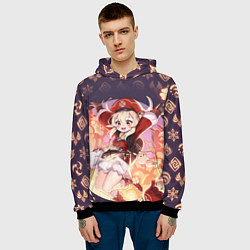 Толстовка-худи мужская КЛИ ГЕРОИНЯ ГЕНШИН ИМПАКТ, НЕОНОВЫЕ СИМВОЛЫ, цвет: 3D-черный — фото 2