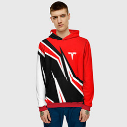 Толстовка-худи мужская TESLA MOTORS RED LINE ТЕСЛА, цвет: 3D-красный — фото 2