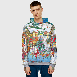 Толстовка-худи мужская САНТА КЛАУС НА ЛЬДУ, НОВЫЙ ГОД 2022 АРТ, цвет: 3D-меланж — фото 2