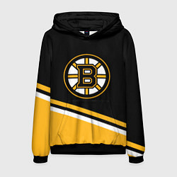 Толстовка-худи мужская Бостон Брюинз, Boston Bruins Диагональные полосы, цвет: 3D-черный