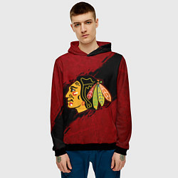 Толстовка-худи мужская Chicago Blackhawks, Чикаго Блэкхокс, цвет: 3D-черный — фото 2