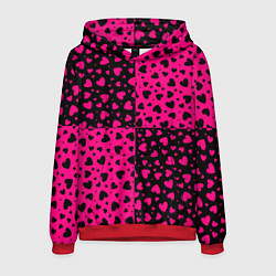 Толстовка-худи мужская Черно-Розовые сердца, цвет: 3D-красный