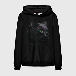 Толстовка-худи мужская Черна кошка с изумрудными глазами, цвет: 3D-черный
