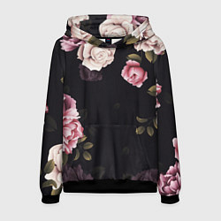 Толстовка-худи мужская РОЗЫ И ПИОНЫ, цвет: 3D-черный