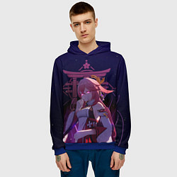 Толстовка-худи мужская Genshin Impact - Гудзи Яэ Мико, цвет: 3D-синий — фото 2