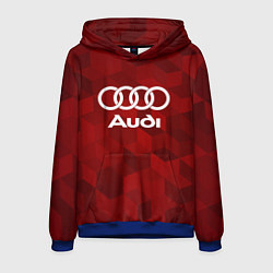 Толстовка-худи мужская Ауди, Audi Красный фон, цвет: 3D-синий