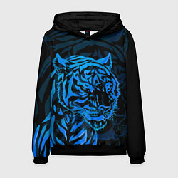 Толстовка-худи мужская Голубой тигр Blue, цвет: 3D-черный