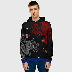 Толстовка-худи мужская Китайский дракон Красно - Белый, цвет: 3D-синий — фото 2