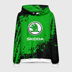Толстовка-худи мужская Skoda следы от шин, цвет: 3D-белый