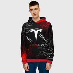 Толстовка-худи мужская Tesla Трещины с молниями, цвет: 3D-красный — фото 2