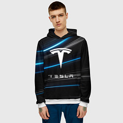 Толстовка-худи мужская Tesla - Неоновые полосы, цвет: 3D-белый — фото 2