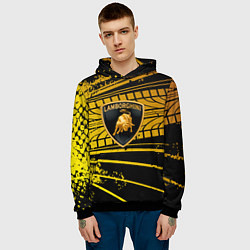 Толстовка-худи мужская Lamborghini - Следы от шин, цвет: 3D-черный — фото 2