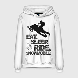 Толстовка-худи мужская EAT SLEEP RIDE SNOWMOBILE, цвет: 3D-белый